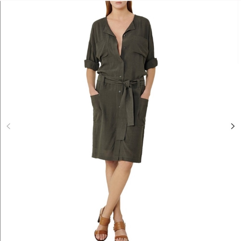 REISS LONDON DARK GREEN MARGOT SHIRT MINI DRESS 6